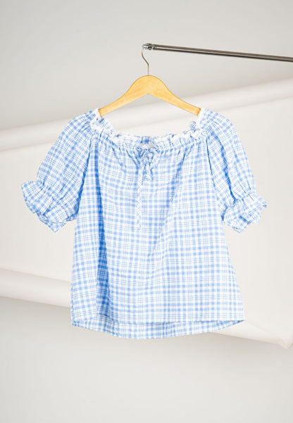 Korean Blue Plaid Top By Kerri