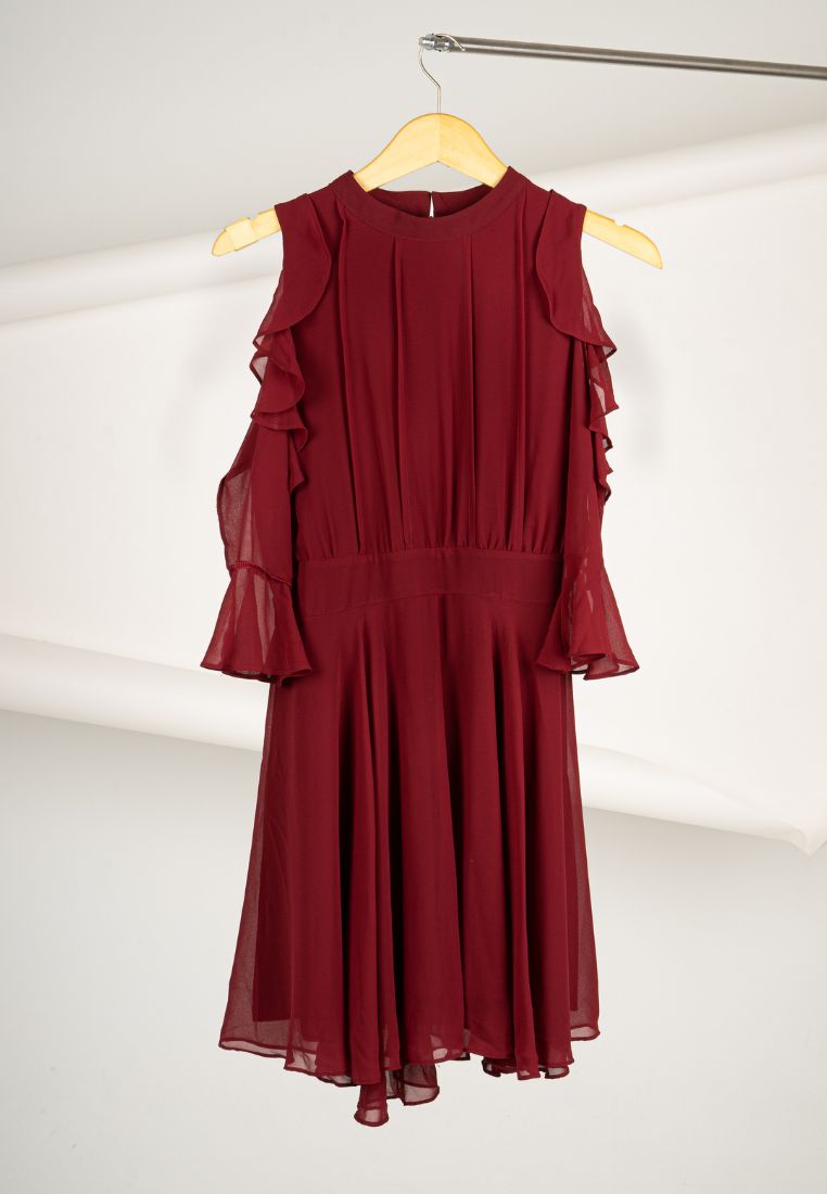 Off Shoulder Ruffle Dress Red