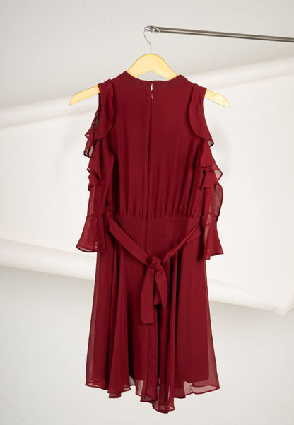 Off Shoulder Ruffle Dress Red